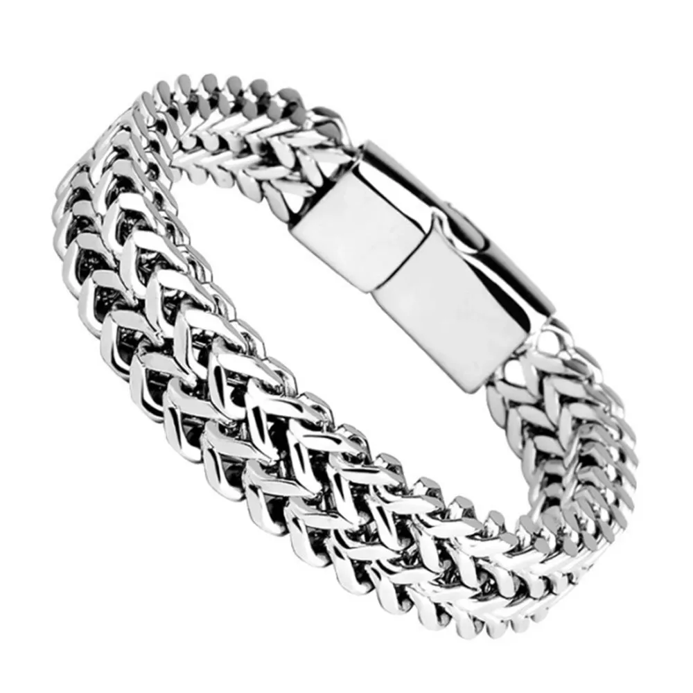 Stainless Steel Braided Double Row Front and Rear Fish Scale Alloy Magnetic Buckle Bracelet with Keel Jewelry