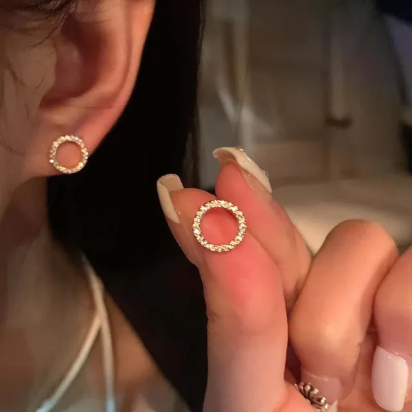Delicate Small Circle Stud Earrings for Women Gold Color Crystal Minimalist Korean Party Summer Fashion Jewelr
