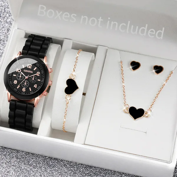 5/6PCS Women Watches Fashion Silicone Band Women Quartz Watches Jewelry Set Reloj Mujer Girls Clock Gift (With