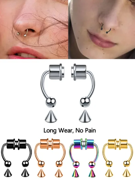2Pcs or 5Pcs Magnet Nose Ring Stainless Steel Horseshoe Ring Nose Clip Non-pierced Nose Hoop Magnetic Nose Nai