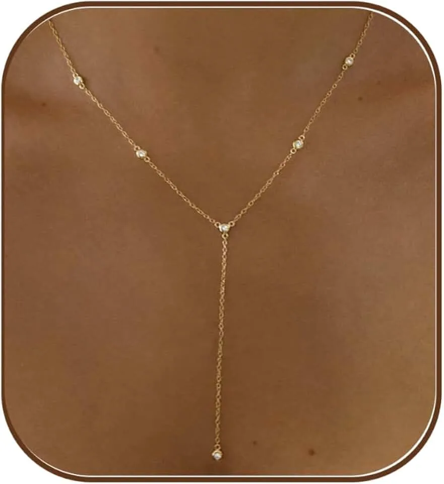 Gold Necklace for Women, Dainty Long Necklace 14k Gold Plated Lariat Long Necklaces for Women Trendy Simple St
