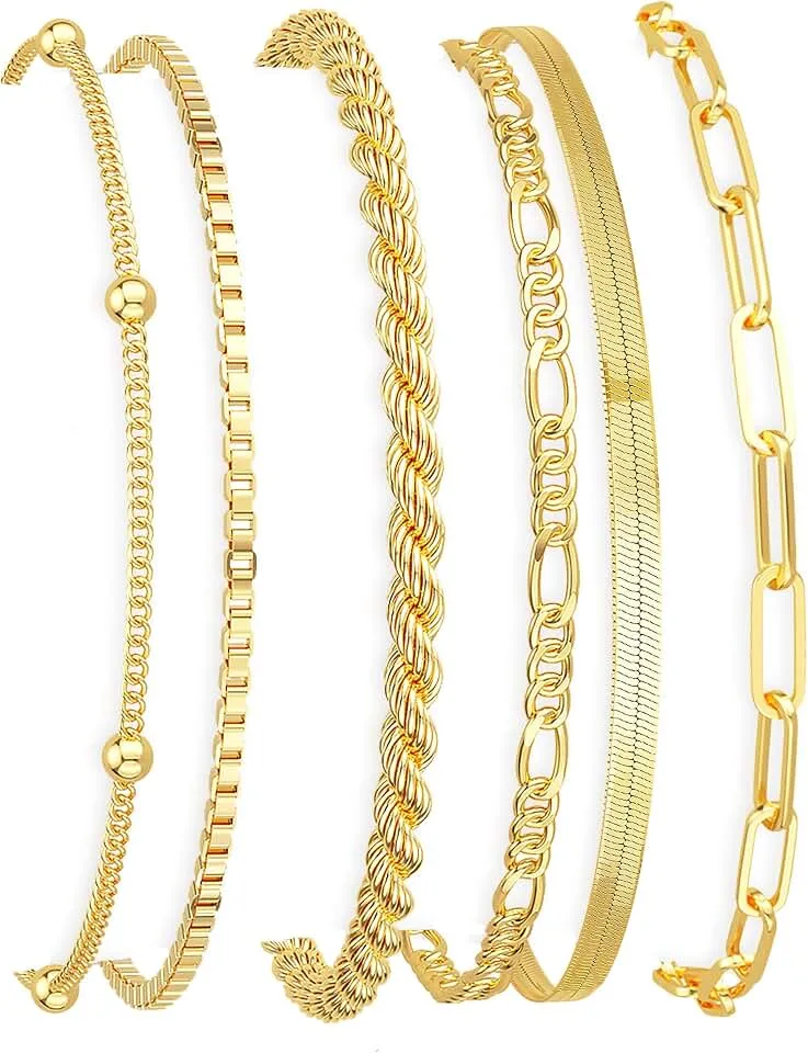 DEARMAY Gold Bracelets for Women Waterproof, 14K Gold Plated Minimalist Bracelets Stack Non Tarnish Trendy Dai