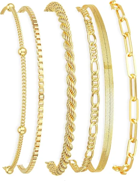 DEARMAY Gold Bracelets for Women Waterproof, 14K Gold Plated Minimalist Bracelets Stack Non Tarnish Trendy Dai