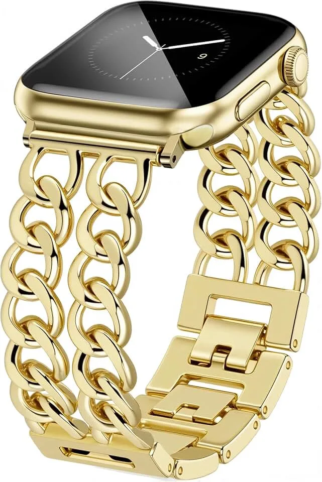 JR.DM Gold Watch Bands for Women Compatible with Apple Watch 38mm 40mm 41mm 42mm (S10/11/12) Adjustable Metal