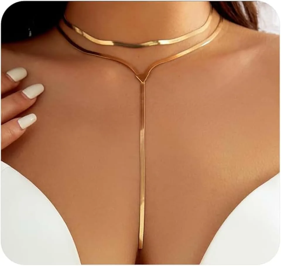 GIGB PBDK Chunky Gold Choker Necklace for Women,Trendy Silver Statement Necklace Long Snake Chain Drop Necklac