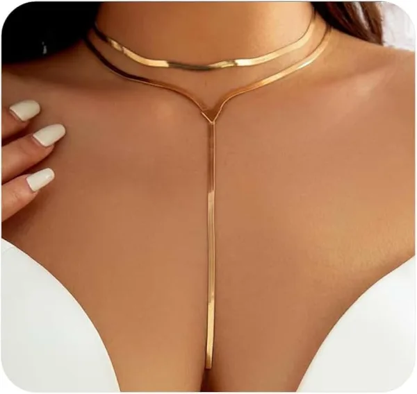 GIGB PBDK Chunky Gold Choker Necklace for Women,Trendy Silver Statement Necklace Long Snake Chain Drop Necklac